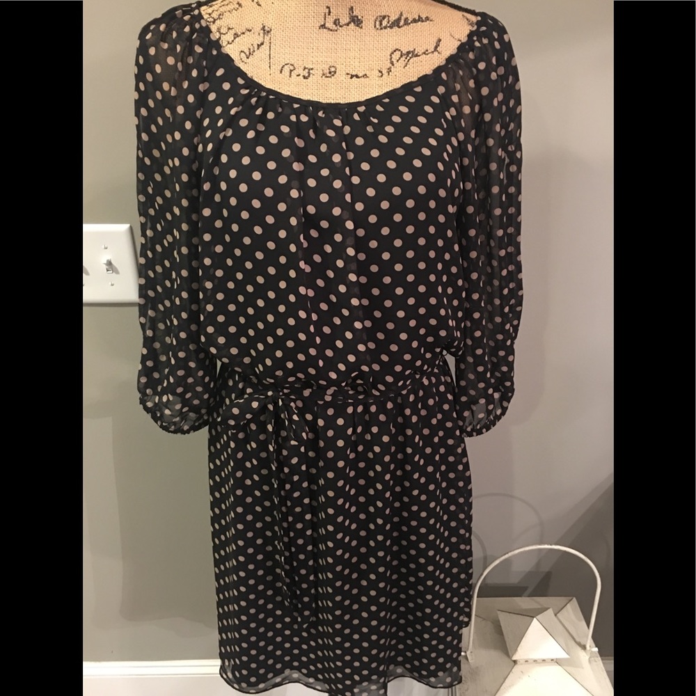Enfocus Studio Black and Tan Polka Dot Midi Dress - Picture 2 of 4